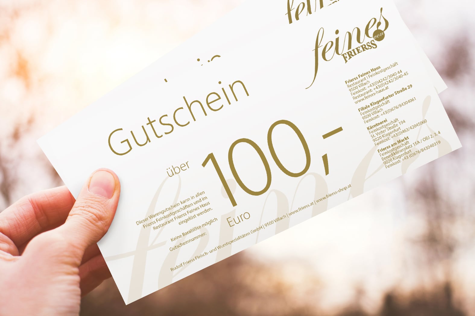 100 Euro Frierss Genuss-Gutschein für Restaurant & Feinkost